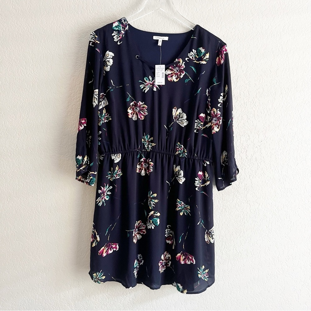 MAURICES Navy Floral Print Dress Size Large NWT - Picture 2 of 10